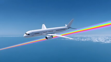 Obraz premium Colorful commercial airplane flying high in the clear blue sky