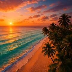 Drone Sunset Over Turquoise Beach