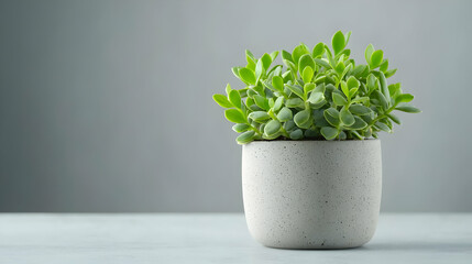 Succulent Plant In White Pot On Light Gray Surface