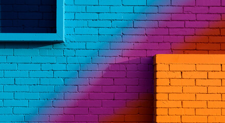 Colorful Brick Wall with Gradient Lighting – Urban Texture with Artistic Rainbow Illumination