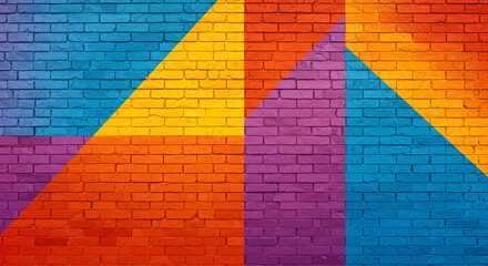 Geometric Pattern on Colorful Brick Wall – Modern Urban Art with Triangular Composition