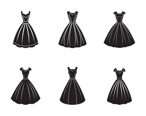 set of vintage dress sketch icon silhouette vector illustration