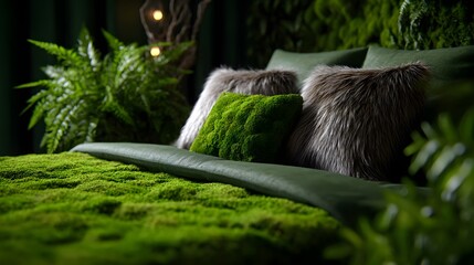 Lush moss-covered bedroom in a serene forest setting