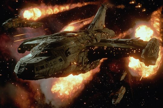 Cinematic Spaceship Battle Atmosphere in Deep Universe