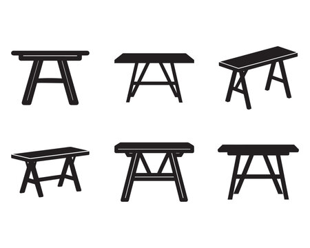 trestle table icon set silhouette vector illustration