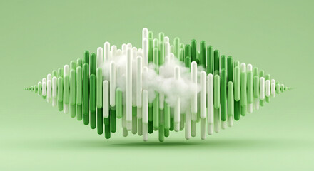 White and Green Cylindrical Cluster with Cloud – Modern Tech-Inspired Abstract Sculpture for Digital and AI Concepts