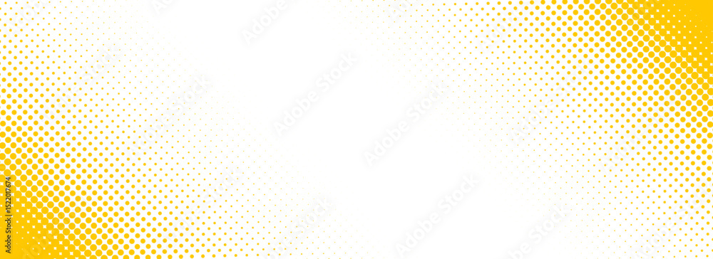 Aufkleber slash yellow halftone gradient texture. fading cartoon polka dot background. dotted corner gradation