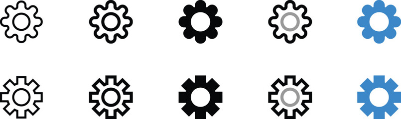 Various Gear Icons in Different Styles and Colors