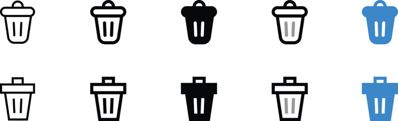 Various Trash Can Icons in Different Color Variations