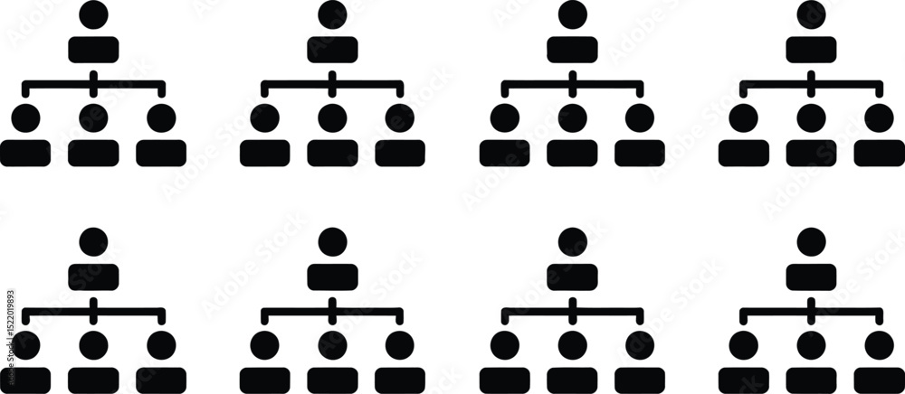 Poster simplified organization chart illustration displaying hierarchy and teamwork structure with black ic