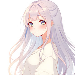 Beautiful anime girl portrait with long flowing lavender hair and gentle expression in digital art
