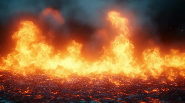 Fiery Inferno: A dramatic display of blazing flames, with vibrant oranges and reds dancing against a dark, smoky backdrop. The image captures the raw power and intensity of fire.