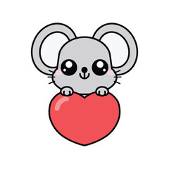 Cute cartoon mouse with heart. Be my Valentine. Valentine's day banner, background, flyer, placard. Holiday poster for scrap booking. Vector illustration card for greeting, decoration, and etc.