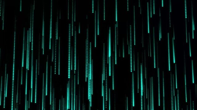 Digital illustration of green dots falling in a dark background suitable for technology concepts, abstract backgrounds, digital design projects, and advertisements. - Powered by Adobe