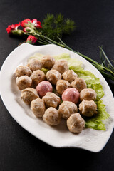 Classic hot pot ingredients beef balls and shrimp balls