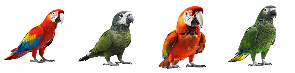 Set of a parrot, isolated on a transparent background.
