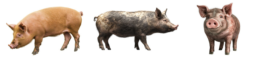 Set of a pig, isolated on a transparent background.