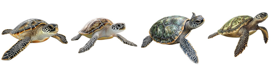 Set of a turtle, isolated on a transparent background.