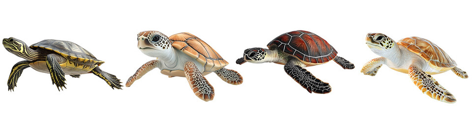 Set of a turtle, isolated on a transparent background.