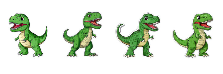 Adorable Cartoon Baby Dinosaurs Set Green T Rex Collection Cute Prehistoric Animals Illustration