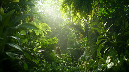 Lush Green Jungle Canopy With Sunlight