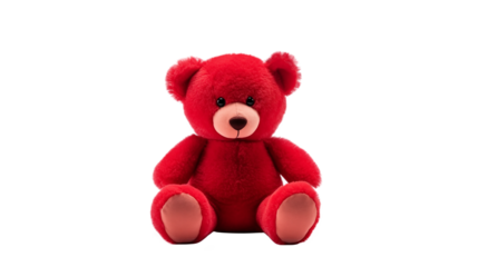 A red teddy bear sitting on a black background looking ahead