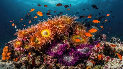 Obraz premium Vibrant Coral Reef with Colorful Fish and Anemones
