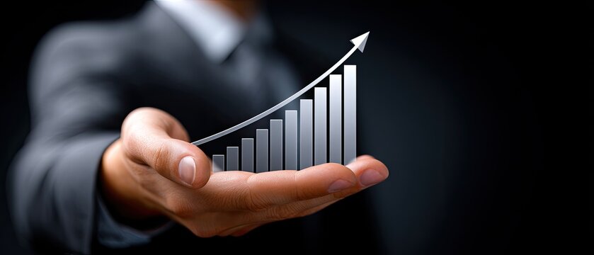 business success growth concept. A business hand holding a rising graph symbolizing growth and success.