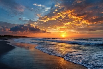 Stunning ocean sunset isolated on white background