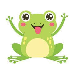 Obraz premium A cute cartoon frog with a big smile and its tongue out