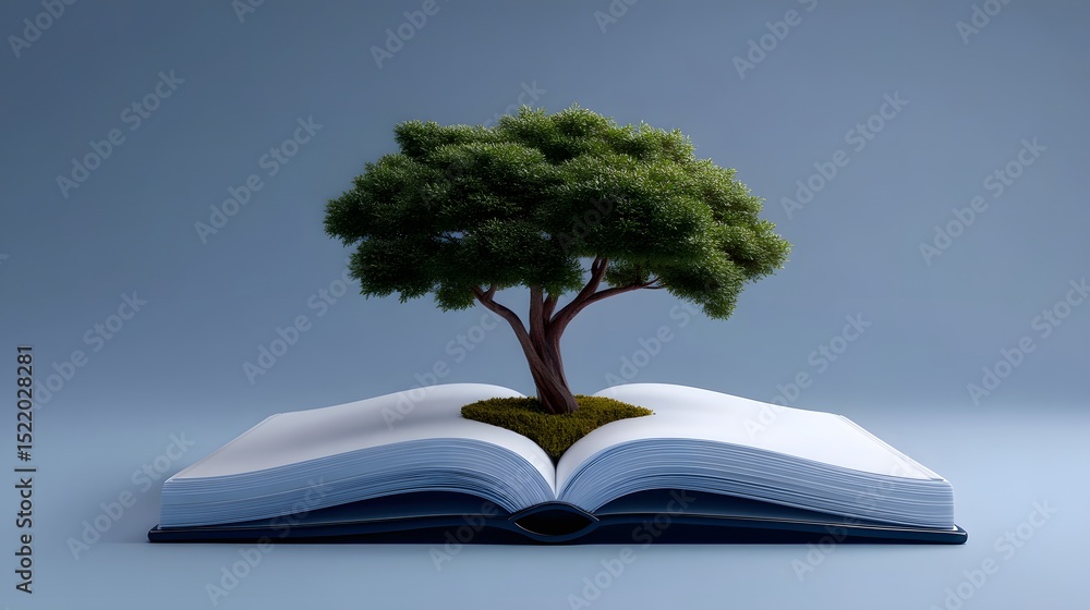 Aufkleber a tree of knowledge grows from an open book