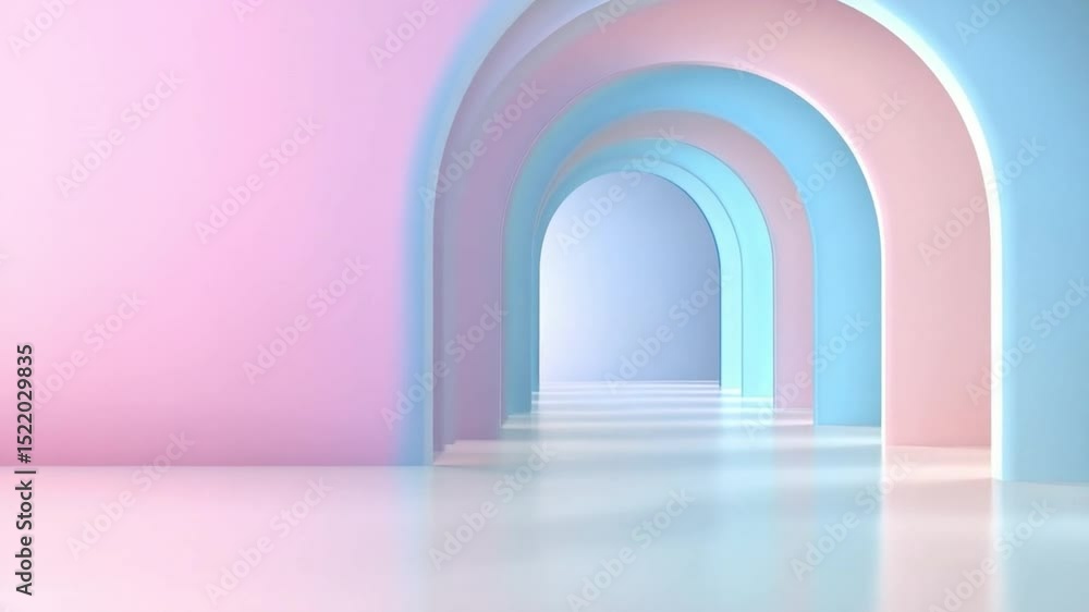 Poster pastel archway: a dreamlike perspective unfolds, featuring a series of archways in soft pastel hues,