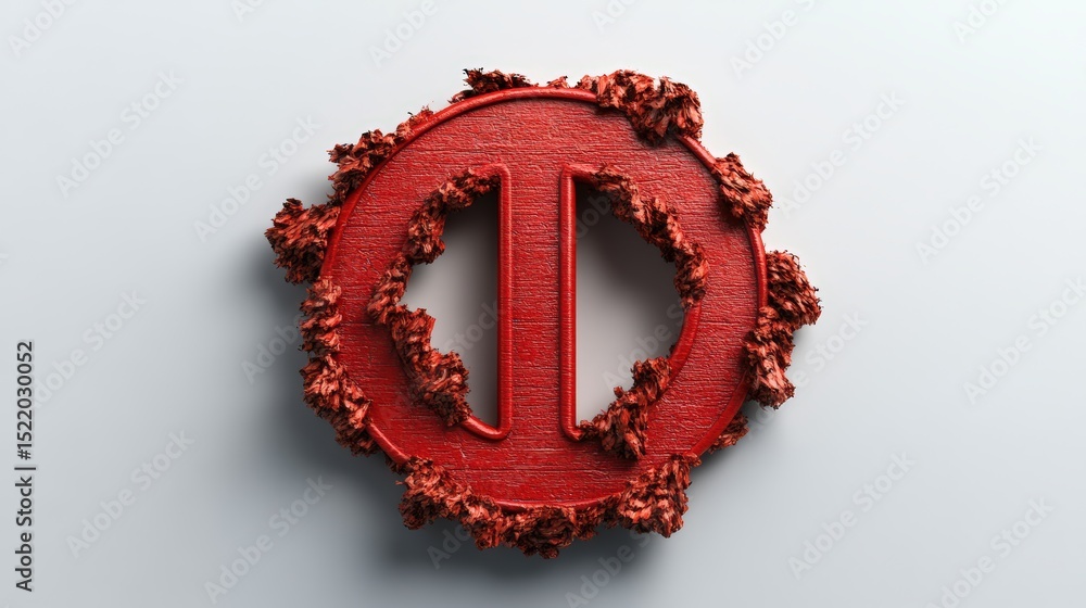 Poster red peace symbol with textured rough edges creating a bold contrast on light gray background