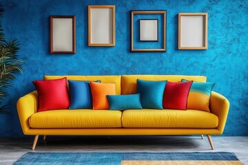 Colorful Living Room Decor with Yellow Sofa