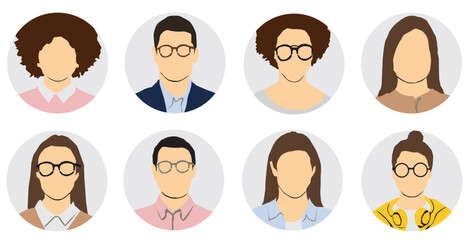 set of people profile faces users icons
