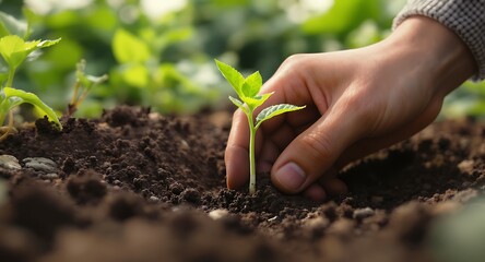 Plant Seedling Being Planted in Soil