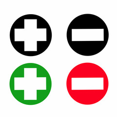 Plus Minus or Positive Negative or Approved and Declined Sign Icon Set in Green and Red Circles