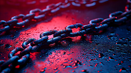 Dark Metal Chain With Red And Blue Light