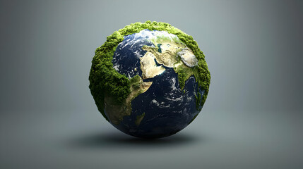 Fototapeta premium Pixelated Earth Globe With Green Vegetation On Gray Background