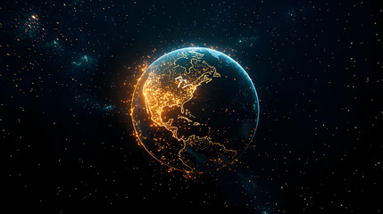 Obraz premium Digital Visualization Of Planet Earth With Glowing City Lights