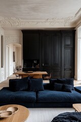 Elegant Parisian Living Room with Dark Accents
