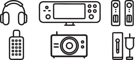 Retro TV icon set with vintage media and technology elements