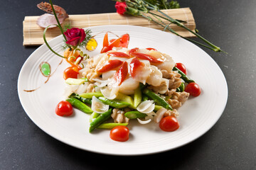 Asparagus, lily, and walnut with Arctic scallops