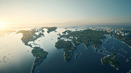 Global Map Aerial Sunrise Perspective