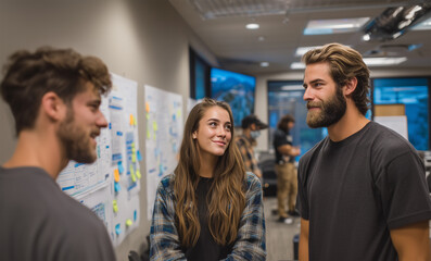 Naklejka premium Startup team engaged in creative brainstorming session with whiteboard planning