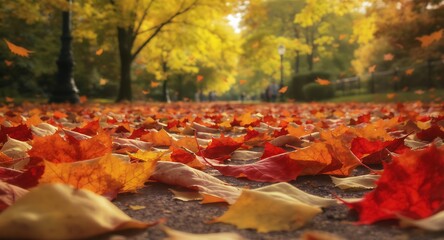 Autumn Leaves on Ground in Park