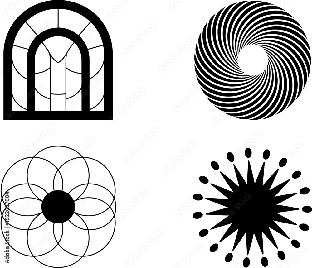 Poster abstract geometric shapes design vector set of window circle flower star for creative logo and patte