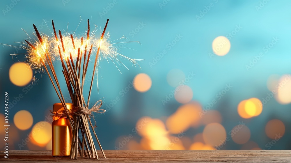 Poster sparkling sparklers: a captivating composition of glowing sparklers, bundled together with a rustic 