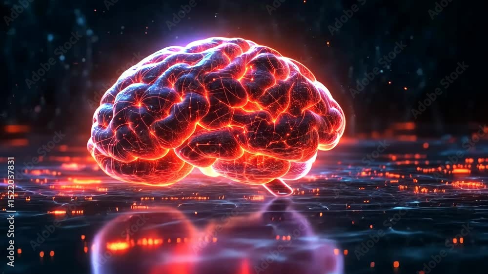 Poster futuristic digital brain neural network concept with glowing elements