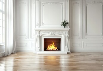 Elegant White Room with Fireplace